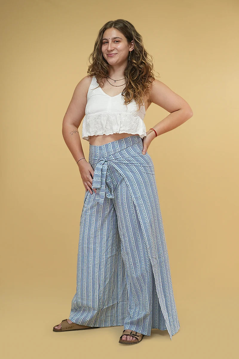 Bohemian Style Lyla Blue Wrap Pant for Women