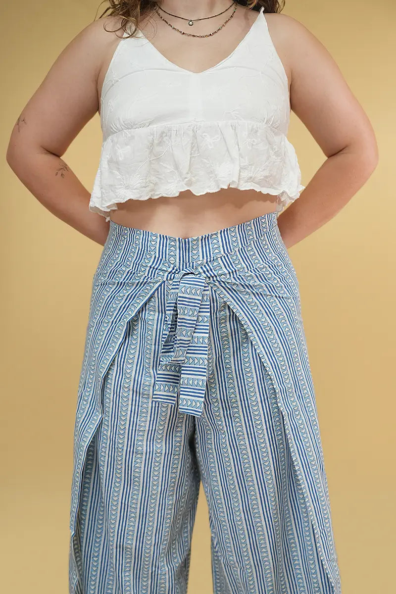Casual Summer Lyla Blue Wrap Pant for Everyday Wear