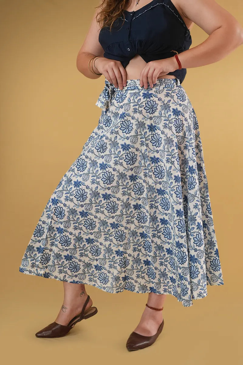 Lightweight Lyla Dahlia Blue Wrap Skirt for summer wear