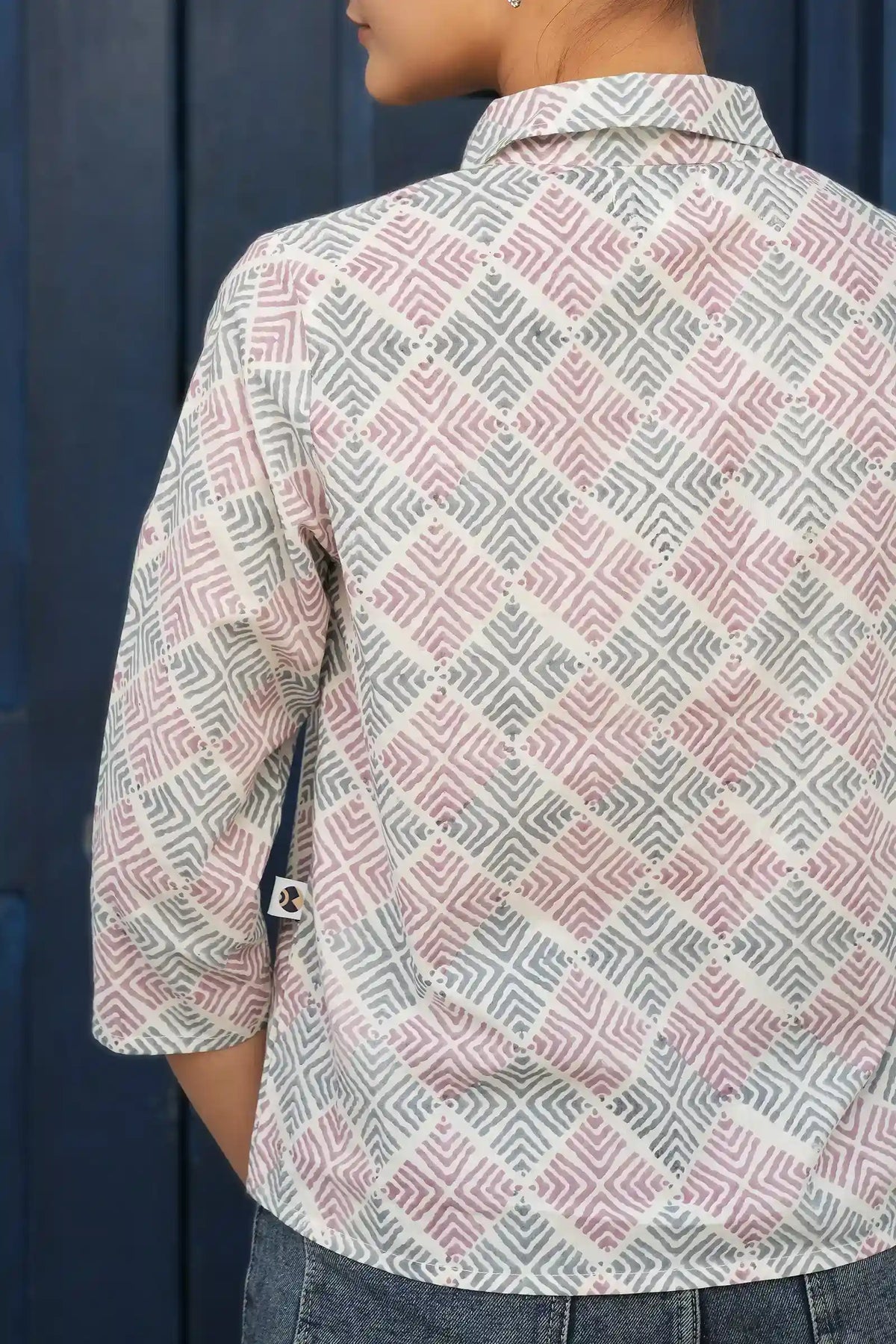 Grey geometric printed shirt – Aditi block print design