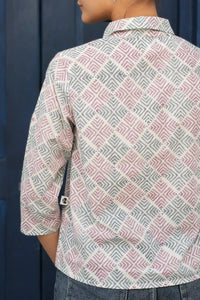 Grey geometric printed shirt – Aditi block print design
