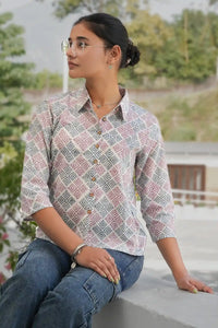 Casual handcrafted Aditi grey cotton shirt for summer