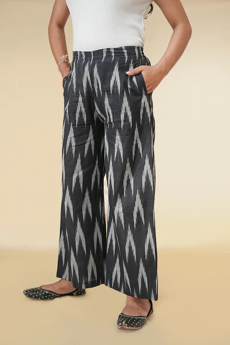 Comfortable and Stylish Fariha Black Ikkat Wrap Culottes