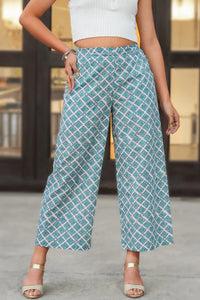 Fariha hand block printed teal geometric culottes for women