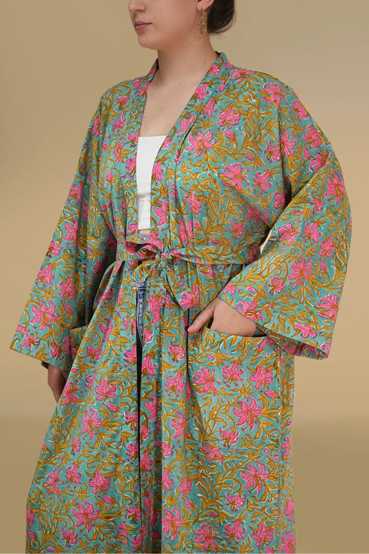 Moye Dahlia Hand Block Printed Kimono
