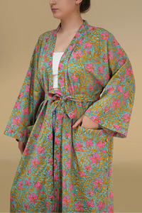 Moye Dahlia Hand Block Printed Kimono
