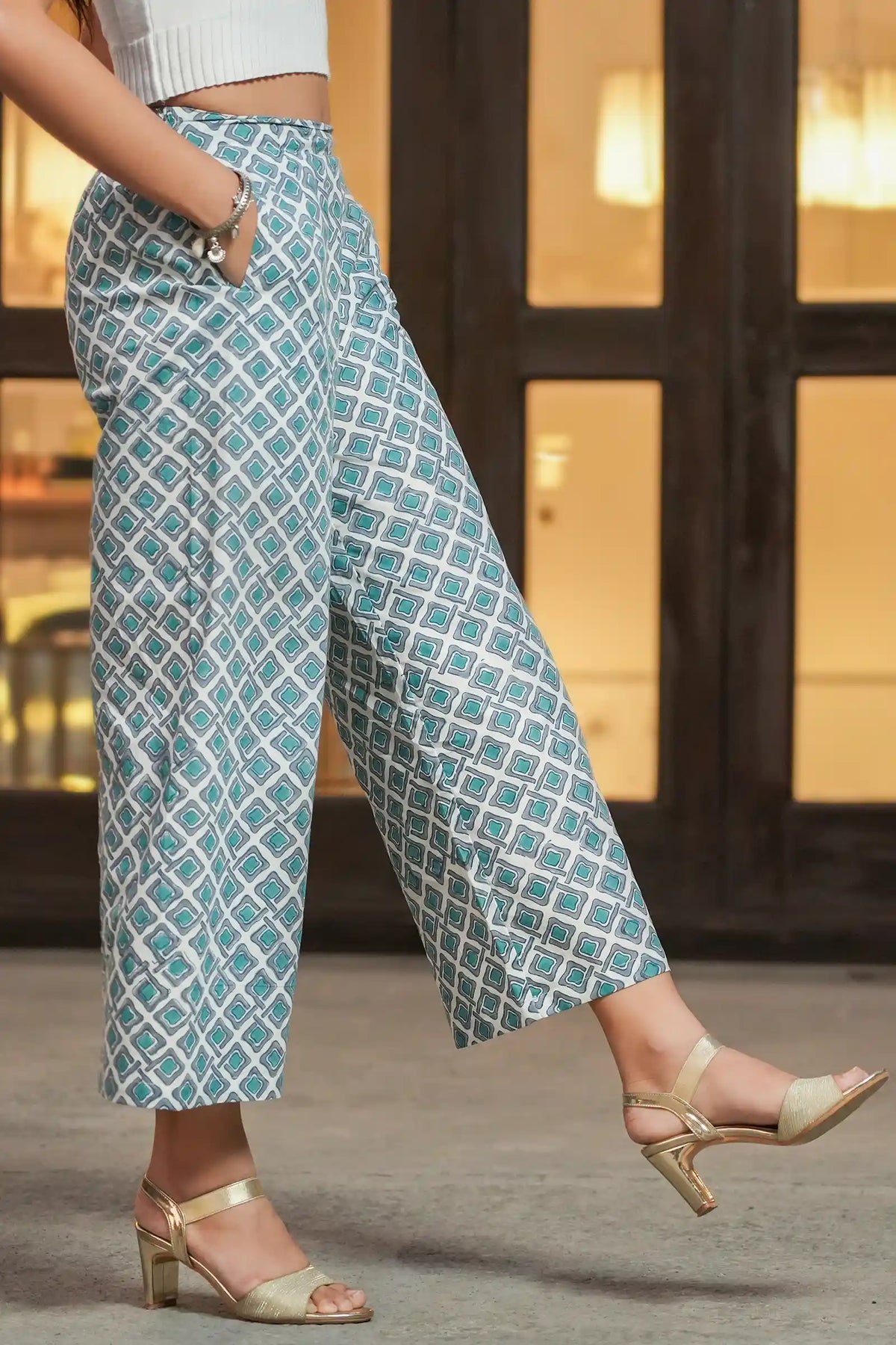 Comfortable cotton teal geometric culottes handmade