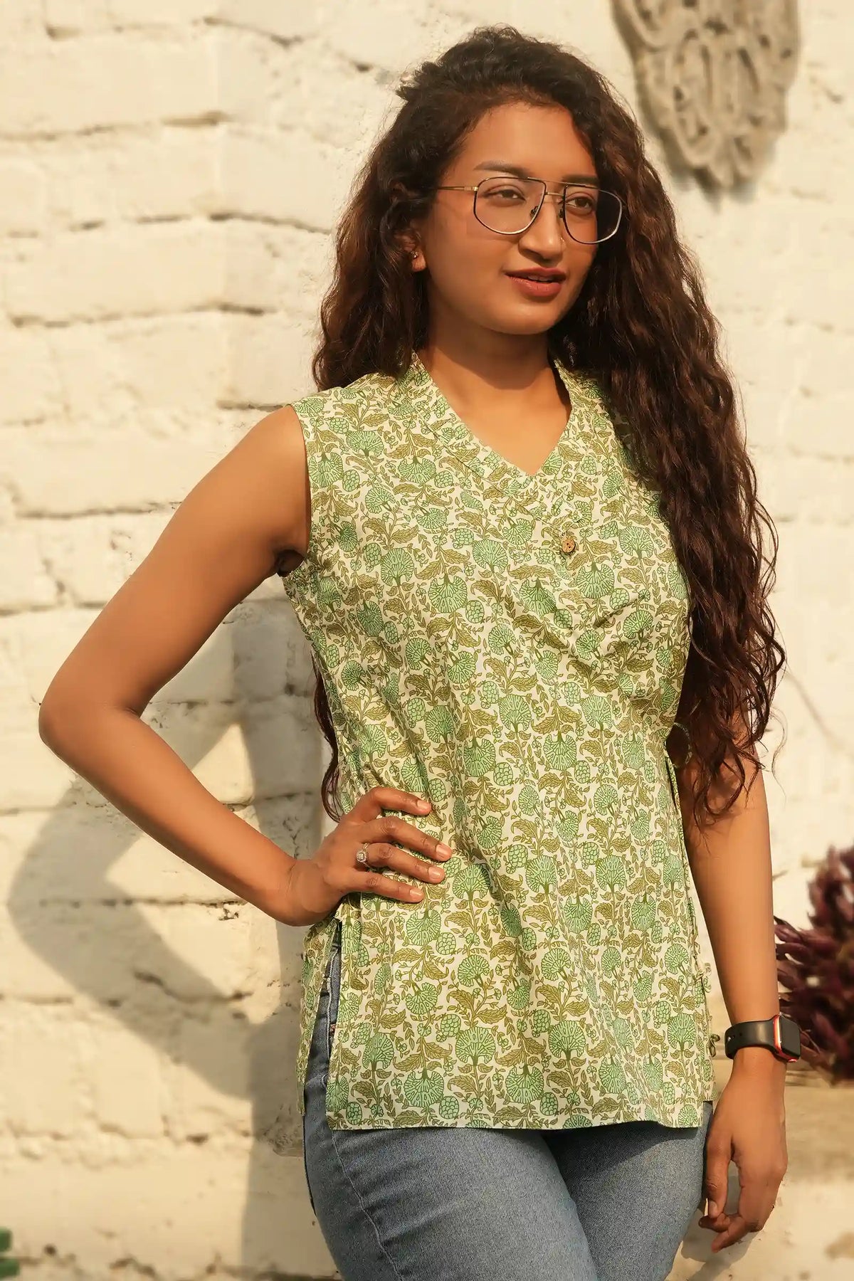 Meher Forest Tie-Up Top – versatile women’s shirt for modern wardrobe