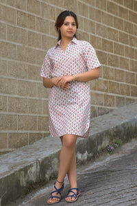 Handcrafted pink cotton dress with Palash design – sustainable Mahira fashion