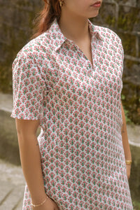 Handmade pink Palash dress with floral block print – Mahira artisan wear