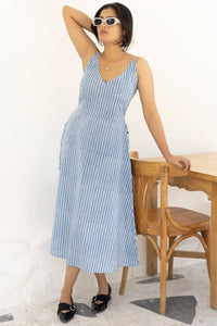 Avni handmade dress – blue striped organic cotton midi