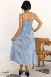 Avni handmade midi dress – artisan blue striped cotton wear
