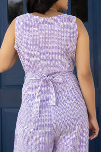 Modern ethnic Zahra hand block printed striped jumpsuit