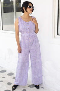 Handcrafted Zahra violet striped jumpsuit for women
