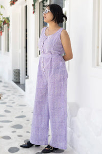 Sustainable Zahra hand block printed violet cotton jumpsuit