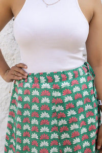 Stylish green lotus hand-block-printed skirt by the Bella brand