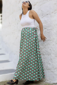 Bella ethnic hand-block-printed skirt with lotus design