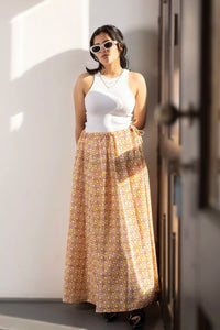 Stylish Bella maroon skirt with block-printed geometric patterns