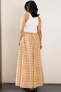 Elegant hand-block-printed maroon skirt with geometric motifs