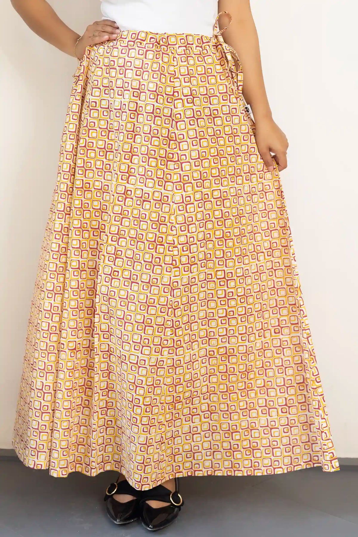 Traditional maroon geometric hand-block print skirt