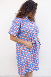 Bani Hand Block Printed Blue Lotus Kimono Dress