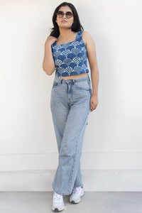 Close-up of fabric texture - Mia Indigo Crop Top