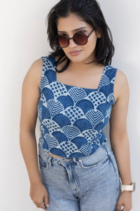 Mia Indigo Crop Top with back tie detail