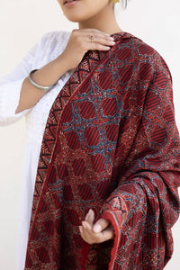 Leher Ajrakh Modal Satin Maroon Dupatta