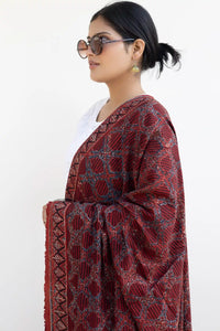 Leher Ajrakh Modal Satin Maroon Dupatta