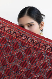 Leher Ajrakh Modal Satin Maroon Dupatta