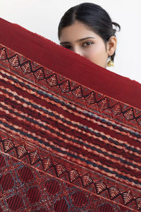 Leher Ajrakh Modal Satin Maroon Dupatta
