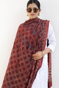 Leher Ajrakh Modal Satin Maroon Dupatta