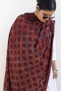 Leher Ajrakh Modal Satin Maroon Dupatta