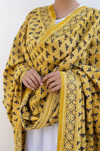 Leher Ajrakh Modal Satin Yellow Dupatta