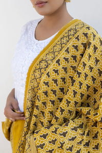 Leher Ajrakh Modal Satin Yellow Dupatta
