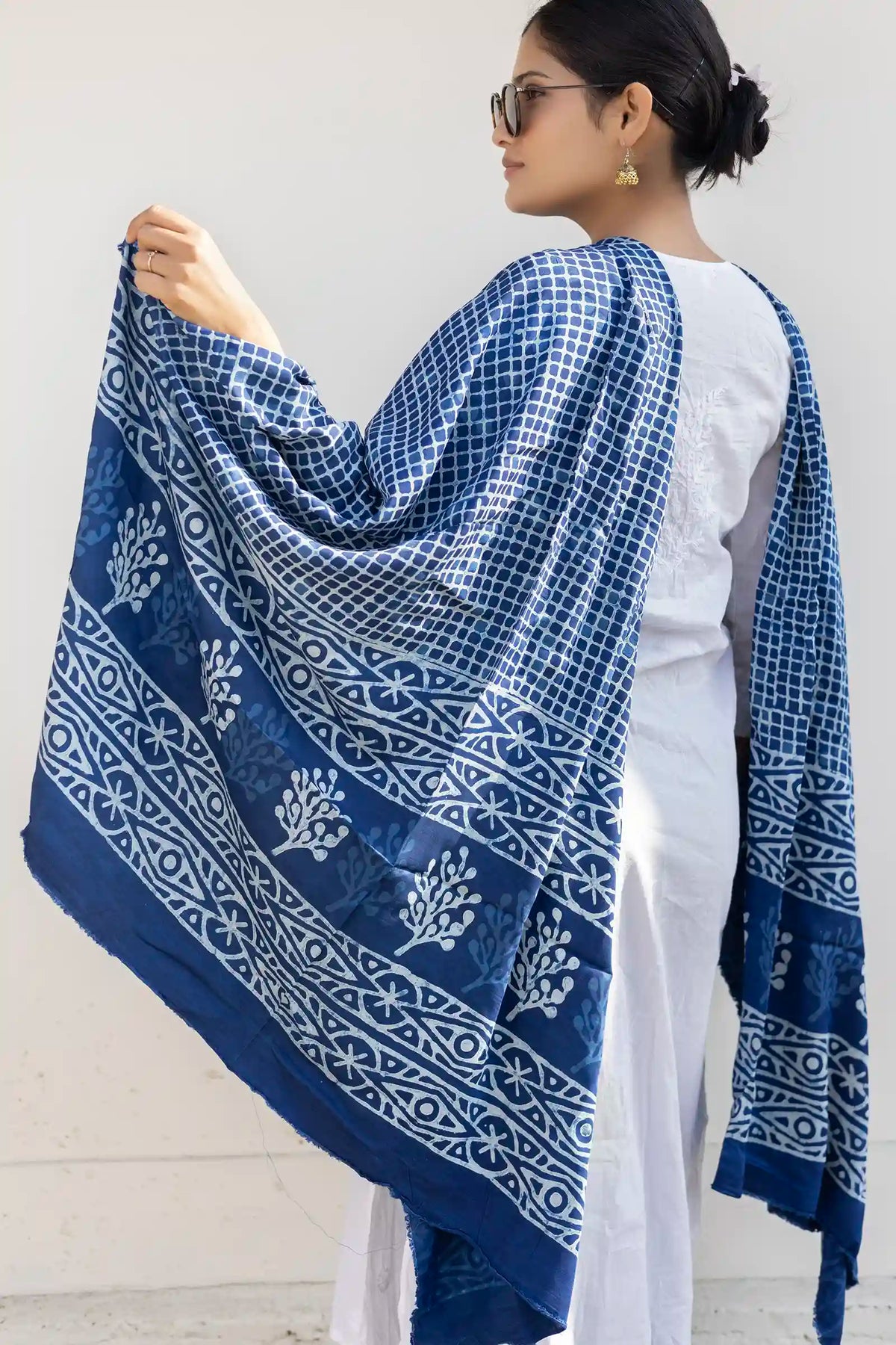 Leher Indigo Modal Satin Dupatta
