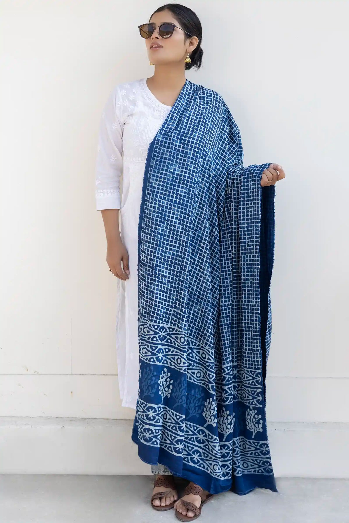 Leher Indigo Modal Satin Dupatta