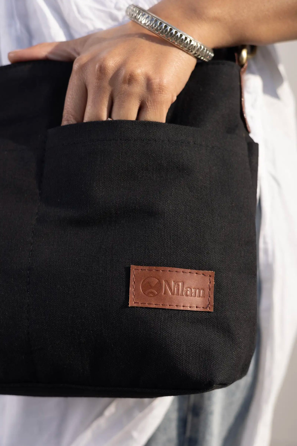 Hand Dyed Charcoal Black Raahi Messenger Bag