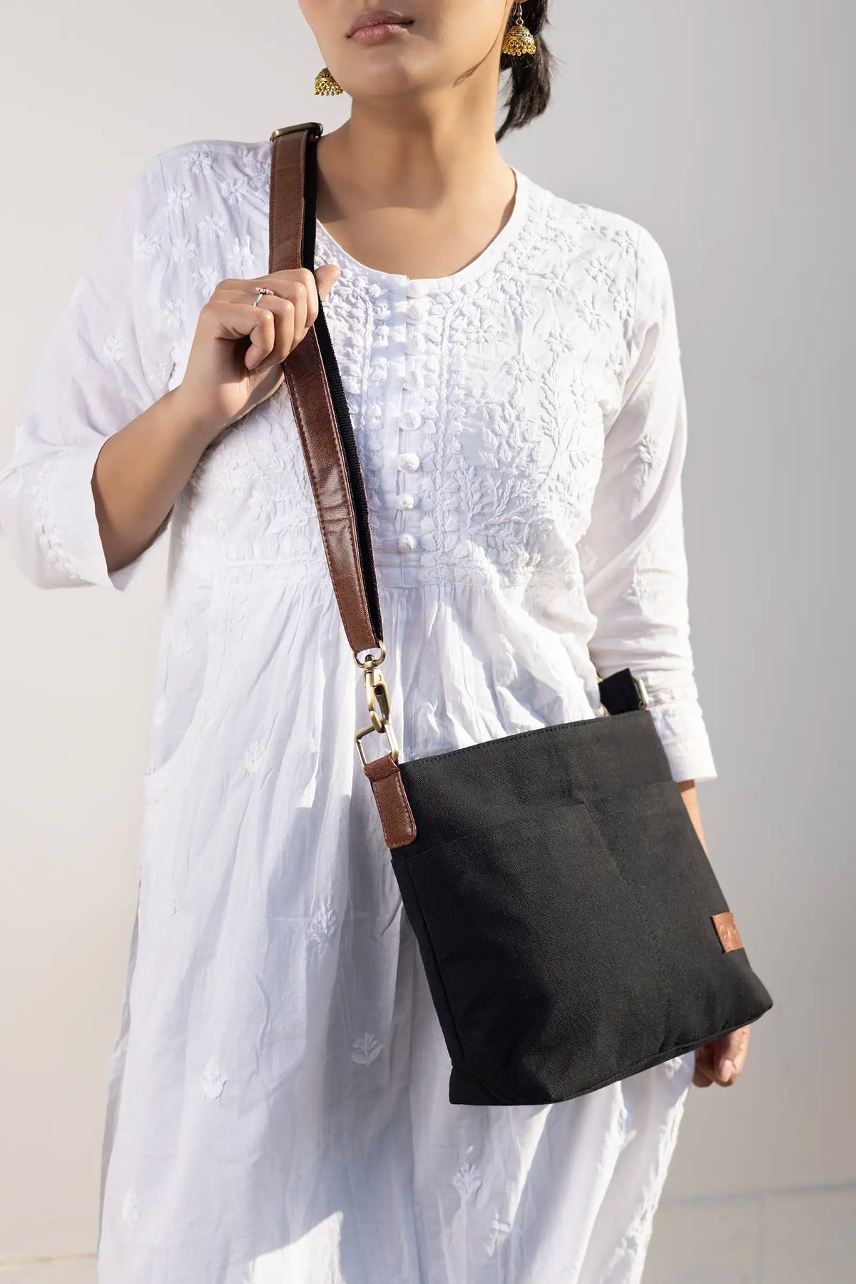 Hand Dyed Charcoal Black Raahi Messenger Bag