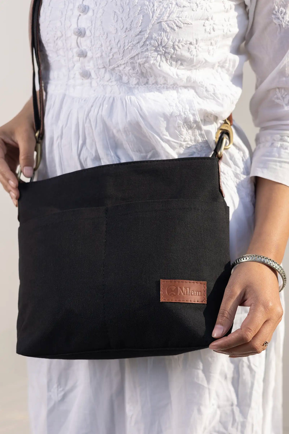 Hand Dyed Charcoal Black Raahi Messenger Bag