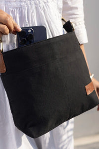 Hand Dyed Charcoal Black Raahi Messenger Bag