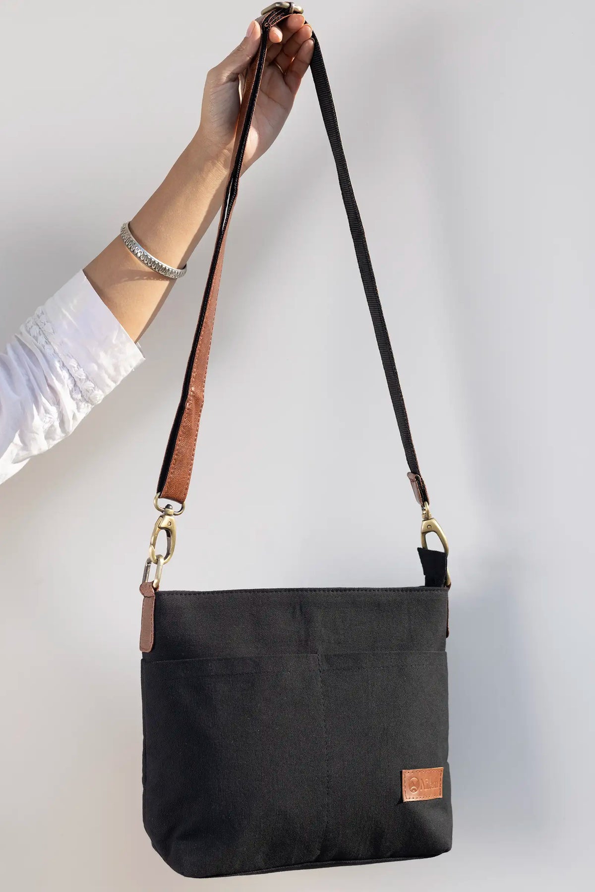 Hand Dyed Charcoal Black Raahi Messenger Bag