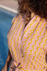 Bani Hand Block Printed Yellow Geometric Kimono Dress