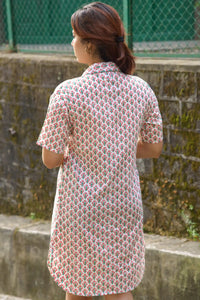 Mahira artisan-made pink dress – breathable organic cotton with floral prints
