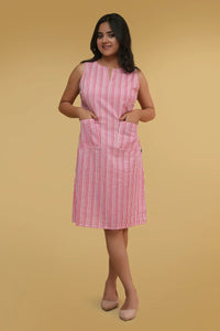 Myra handmade dress – pink geometric sheath in soft organic cotton