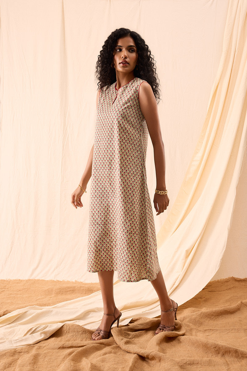 Maya Hand Block Printed A-Line Dress