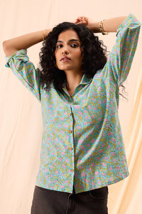 Aditi Hand Block Printed Floral Boxy Shirt