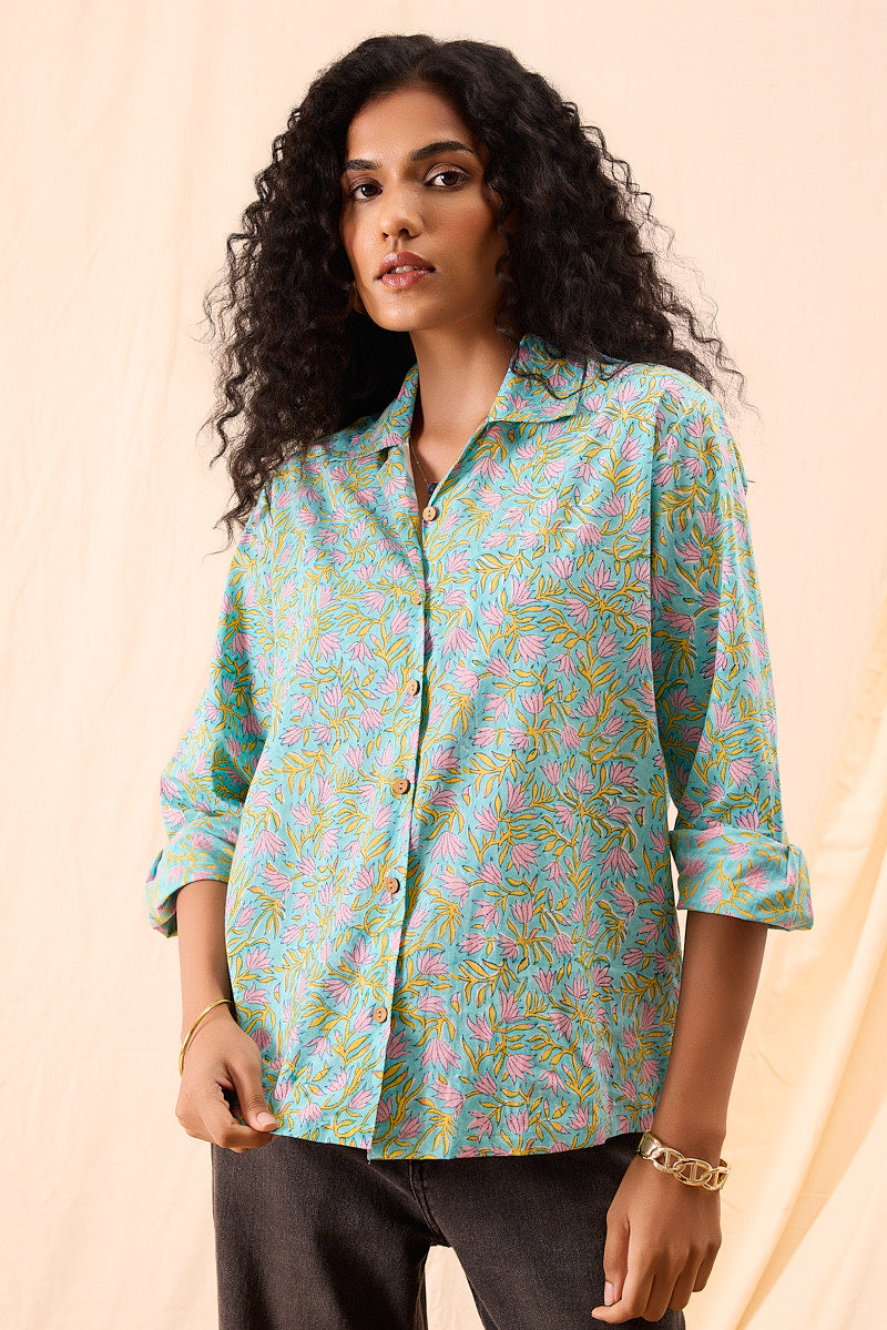 Aditi Hand Block Printed Floral Boxy Shirt