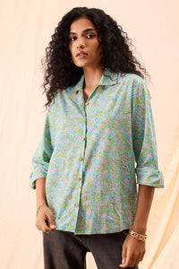Aditi Hand Block Printed Floral Boxy Shirt