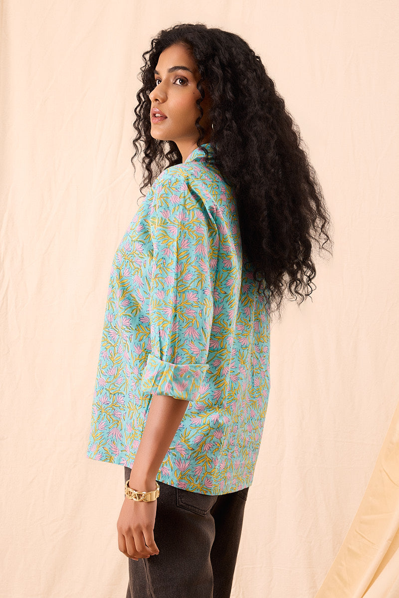 Aditi Hand Block Printed Floral Boxy Shirt